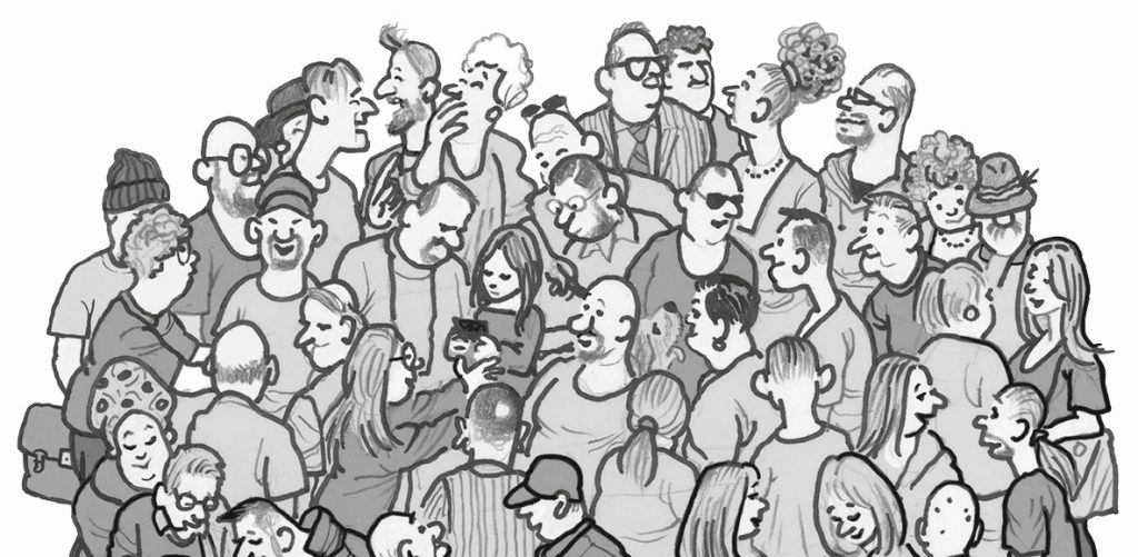 Illustration: Eine Menge Menschen stehen dich beinander