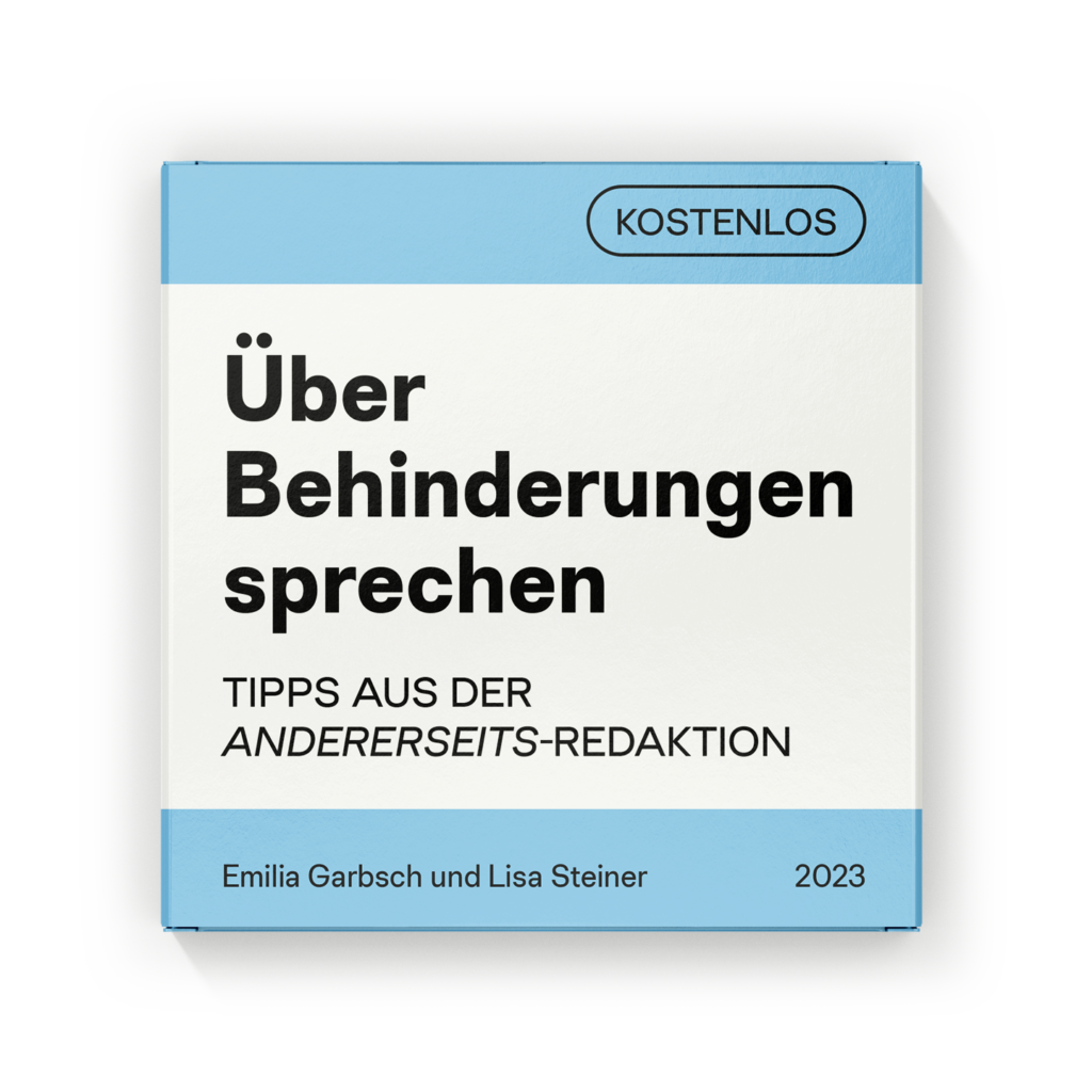 Box mit dem Titel "Über Behinderungen Sprechen" – Tipps aus der andererseits Redaktion.