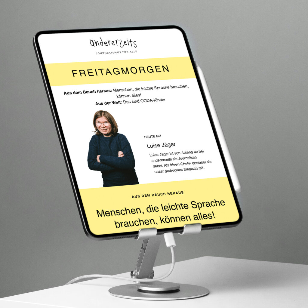 Newsletter "Freitagmorgen mit andererseits" in einem iPad